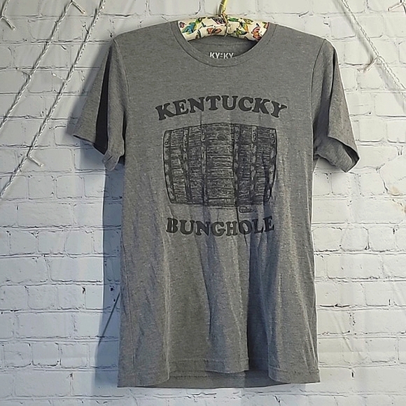 KY for KY Kentucky Bunghole Bourbon Barrel Gray Tee Tshirt Womens Size Small - Picture 2 of 13